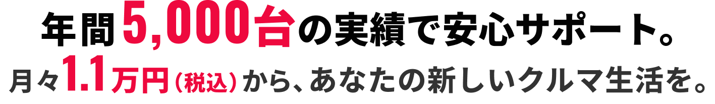 年間5,000台の実績で安心サポート。月々1.1万円（税込）から、あなたの新しいクルマ生活を。